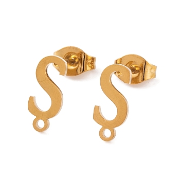 Ion Plating(IP) 304 Stainless Steel Stud Earrings, for Women, Letter S, 11.5x5mm, Hole: 1mm, Pin: 0.7mm