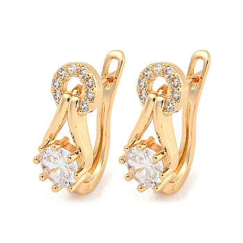 Brass Micro Pave Clear Cubic Zirconia Hoop Earrings, Ring, Light Gold, 19x7.5mm