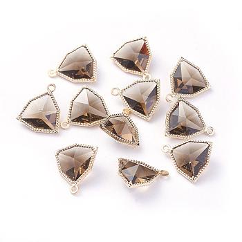 Glass Pendants, with Eco-Friendly Alloy Open Back Berzel Findings, Faceted, Triangle, Light Gold, Light Grey, 17x14.5x7mm, Hole: 1.2mm