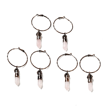 Natural Rose Quartz Dangle Earrings, with Brass Findings, Cadmium Free & Lead Free, Bullet, 80mm, Pin: 0.6mm