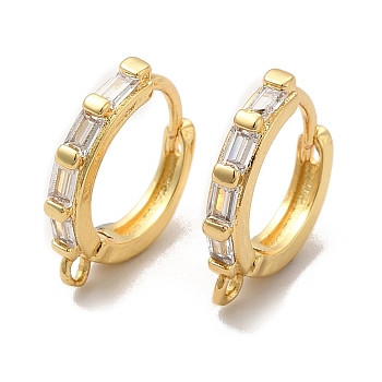 Rack Plating Brass Micro Pave Cubic Zirconia Hoop Earring Finding, Long-Lasting Plated, Cadmium Free & Lead Free, Round, Real 18K Gold Plated, 16x15x1~3mm, Hole: 1mm, Pin: 1mm