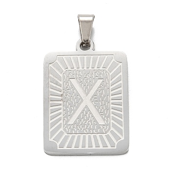 304 Stainless Steel Pendants, Rectangle with Alphabet, Letter.X, 30x20x1.5mm, Hole: 3x6mm