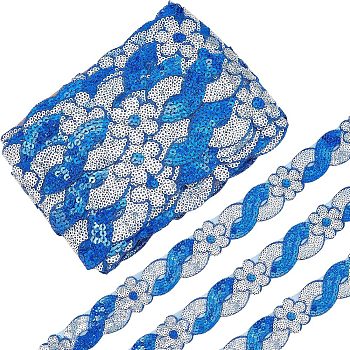 8-Shaped Polyester Ribbons, with Sequins, Blue, 1-5/8 inch(40mm), about 14.76 Yards(13.5m)/Bundle