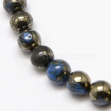 Electroplate Gemstone Natural Pyrite Round Beads Strands(G-L129-8mm-01)-2