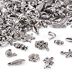 100G CCB Plastic Pendants, Mixed Shapes, Antique Silver, 12~28.5x5~19.5x3~9.5mm, Hole: 1.2~2.5mm(CCB-TA0001-08AS)