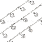 Rack Plating 304 Stainless Steel Bar link chain, with Heart Charm, Soldered, with Spool, Stainless Steel Color, 14x2x1mm, about 16.40 Feet(5m)/Roll(CHS-N009-02P)