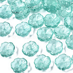Transparent Spray Painted Glass Beads, Flower, Turquoise, 15x15x6mm, Hole: 1.2mm(GLAA-Q089-003-F001)