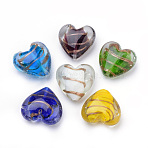 Handmade Gold Sand Lampwork Beads, Heart, Mixed Color, 33~35x34~36x16~17mm, Hole: 2~3mm(LAMP-R138-02)