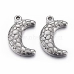 304 Stainless Steel Pendants, Moon, Antique Silver, 23x14.5x4mm, Hole: 1.8mm(STAS-P218-07)