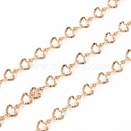 Handmade Brass Link Chains, Soldered, with Spool, Textured, Heart, Real 18K Gold Plated, 6.5x3.5x0.5mm, about 16.4 Feet(5m)/roll(CHC-S012-080)