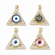 Rack Plating Brass Micro Pave Clear Cubic Zirconia Pendants, with Resin, Real 18K Gold Plated, Long-Lasting Plated, Cadmium Free & Lead Free, Triangle with Evil Eye, Mixed Color, 27x27.5x7.5mm, Hole: 4x3mm(ZIRC-C041-35G)