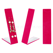 12-Hole Foldable Iron Cover Wool Earring Display Stands, Earring Organizer Holder, L-Shaped, Hot Pink, 21.1x3.3x0.15cm, Hole: 0.7mm(AJEW-WH0250-87B)