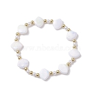 Shell Shape Plastic Stretch Bracelets, Summer Beach Bracelets for Women, White, Inner Diameter: 2-1/8 inch(5.3cm)(BJEW-JB10342-01)