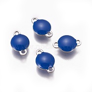 304 Stainless Steel Enamel Links connectors, Enamelled Sequins, Flat Round, Stainless Steel Color, Marine Blue, 12x8x4mm, Hole: 1.4mm(STAS-F206-01P-B09)