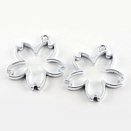 Rack Plating Alloy Sakura Open Back Bezel Pendants, For DIY UV Resin, Epoxy Resin, Pressed Flower Jewelry, Hollow, Cadmium Free & Nickel Free & Lead Free, Silver Color Plated, 31.5x30x3.5mm, Hole: 2.8mm(PALLOY-S047-36D-FF)