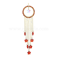 Glass Star Pendant Decorations, Hanging Suncatchers, with Natural Red Agate Bead, for Home Decorations, 221mm(HJEW-JM01113-01)