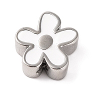 304 Stainless Steel Enamel Beads, Flower, White, 16x15.5x6mm, Hole: 1.6mm(STAS-B070-07P-02)