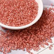 12/0 Transparent Glass Seed Beads, Inside Colours, Round Hole, Round, Salmon, 1.5~2mm, Hole: 1mm(X-SEED-F003-03C-05)