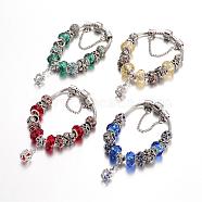 Alloy Rhinestone Bead European Bracelets, with Glass Beads and Brass Chain, Mixed Color, 190mm(BJEW-L602-02)