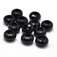 Glass Rondelle Faceted Beads, Large Hole Beads, Black, 14x9mm, Hole: 6mm(GLAA-E017-04)