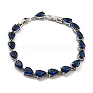 Teardrop Glass Link Chain Bracelets, Rack Plating Platinum Plated Brass Jewelry for Women, Dark Blue, 8 inch(20.3cm)(BJEW-H604-01P-02)