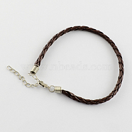 Trendy Braided Imitation Leather Bracelet Making, with Iron Lobster Claw Clasps and End Chains, Coconut Brown, 200x3mm(BJEW-S076-017)