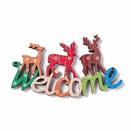 Christmas Decoration Wooden Door Plate, Wood Big Pendants for Door Hanging, Word Welcome with Reindeers/Stags, Colorful, 62x109.5x5mm, Hole: 2mm(FIND-H030-15)
