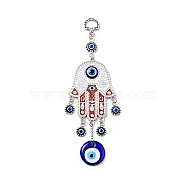 Alloy Enamel Palm Pendant Decoration, with Resin Bead, Lampwork Flat Round, Antique Silver & Silver, 192mm, Hole: 13.5x9.5mm(HJEW-H058-07)