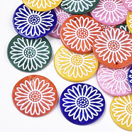 Spray Paint Freshwater Shell Pendants, Printed, Flat Round with Daisy Flower, Mixed Color, 29.5~30.5x2~3mm, Hole: 1.8~3mm(X-SHEL-N026-06C)