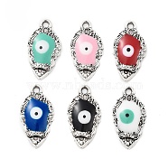 Alloy Enamel Pendants, Teardrop with Evil Eye Charm, Cadmium Free & Nickel Free & Lead Free, Antique Silver, Mixed Color, 20x10.5x2mm, Hole: 1.6mm(FIND-C050-01AS)