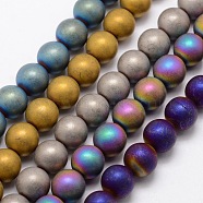 Electroplate Non-magnetic Synthetic Hematite Beads Strands, Matte Style, Round, Mixed Color, 10mm, Hole: 2mm, about 40pcs/strand, 15.7 inch(G-R363-10mm-M)