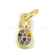 Brass Micro Pave Colorful Cubic Zirconia Charms, Real 18K Gold Plated, Pineapple, 10.5x4.5x1.5mm, Hole: 3mm(KK-M283-17A-02)