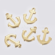 304 Stainless Steel Pendants, Anchor, Golden, 16x13x1mm, Hole: 1.5mm(STAS-F160-34G)