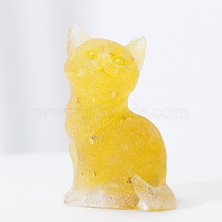 Resin Craft Display Decorations, with Citrine Chip, Cat Shape Figurine, for Home Feng Shui Ornament, 75x50x36mm(DJEW-PW0021-31H)