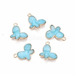 Alloy Enamel Pendants, Cadmium Free & Lead Free, Light Gold, Butterfly, Sky Blue, 13.5x17x2mm, Hole: 1.5mm(ENAM-S121-171B-RS)