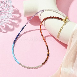 3.5mm Chakra Gemstone Round Beaded Necklaces, with 304 Stainless Steel Lobster Claw Clasps, Golden, 16.69 inch(42.4cm)(NJEW-JN05161)