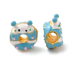 Cartoon Animal Donut Alloy Enamel European Beads, Large Hole Beads, Imitation Food, Light Blue, 14x12x7mm, Hole: 4mm(FIND-U008-02G-C)