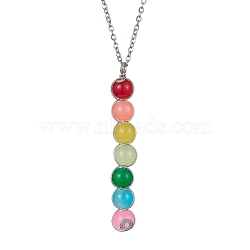 Colorful Glass Round Beaded Pendant Necklaces, with Iron Cable Chains, Platinum, 17.60 inch(44.7cm)(NJEW-JN04581-02)