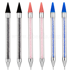 6Pcs 6 Styles Plastic Nail Art Rhinestones Pickers Pens, with Wax & Stainless Steel Pen Head, Nail Art Dotting Tools, Point Nail Art Craft Tool Pen, Mixed Color, 14.4x1cm, 1pc/style(MRMJ-FH0001-37)