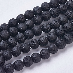 Natural Lava Rock Beads Strands, Dyed, Round, Black, 6.5~7mm, Hole: 1mm, about 62pcs/strand, 15.3 inch(39cm)(G-J346-37-6mm)