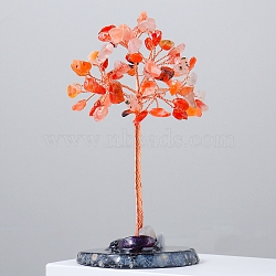 Natural Carnelian Chips Tree of Life Decorations, Natural Agate with Copper Wire Feng Shui Energy Stone Gift for Home Office Desktop Decoration, 110~120mm(PW-WG54461-05)