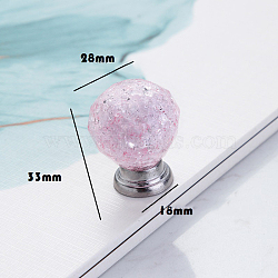 Acrylic & Alloy Cabinet Door Knobs, Crackle Glass Style Kitchen Drawer Pulls Cabinet Handles, Round, Pink, 28x33mm(CABI-PW0001-098B-P)