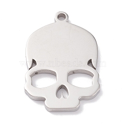 201 Stainless Steel Pendants, Laser Cut, Skull, Stainless Steel Color, 28x19x2mm, Hole: 2mm(STAS-D451-04P)