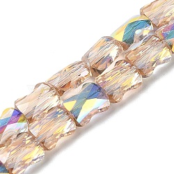Transparent Electroplate Glass Beads Strands, AB Color Plated, Faceted, Bamboo, Sandy Brown, 7.6x5.5~6x4mm, Hole: 1.4mm, about 72pcs/strand, 21.85''(55.5cm)(GLAA-Q099-J01-07)