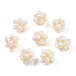 Round Natural Cultured Freshwater Pearl Beads, Handmade Ball Cluster Beads, Beige, 10~11mm, Hole: 0.5mm(PEAR-N020-10B)
