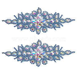 Flower Glitter Glass Hotfix Rhinestone, for DIY Wedding Dress, Bridal Belt, Shoes, Garment Decoration, Sapphire, 240x95x5.5mm(FIND-WH0050-29B)