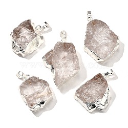 Raw Rough Natural Dyed Quartz Crystal Pendants, Nuggets Charms, with Brass Findings, Silver Color Plated, White, 21~45x18~39x8~19mm, Hole: 7x4.5mm(G-G895-05S-01)