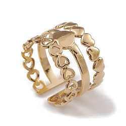 Ion Plating(IP) 304 Stainless Steel Heart Wrap Open Cuff Rings for Women, Real 14K Gold Plated, Inner Diameter: 17.2mm(RJEW-G285-53G)