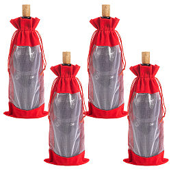 Velvet Wine Bottle Packing Pouches, Drawstring Bags with Visible Window, Rectangle, FireBrick, 35x15x0.3cm(ABAG-WH20013-11D)