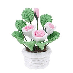 Polymer Clay Flower Pot Ornaments, Micro Landscape Home Dollhouse Accessories, Pretending Prop Decorations, White, 32x28mm(PW-WG32562-01)